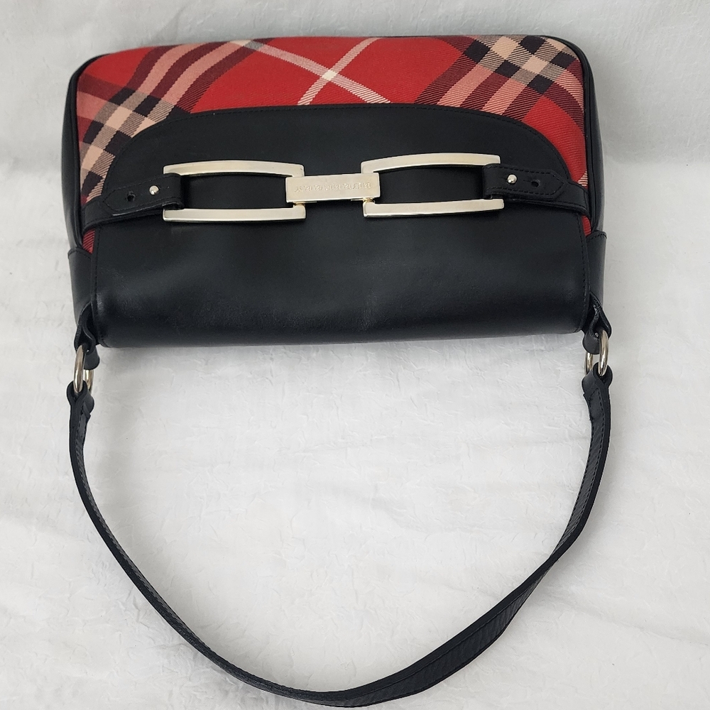 Auth Burberry Lattice Pattern Leather/Canvas Shoulder Bag - Picture 9 of 10